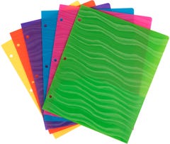 Assorted Wave 9 x 12 Plastic Heavy Duty 3 Hole Punch Folders - 6 Pack