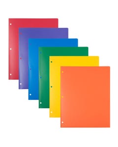 Assorted Primary Plastic Heavy Duty 3 Hole Punch Folders - Pack of 6