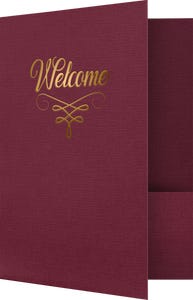 9 x 12 Welcome Folder - Burgundy Linen - Gold Foil Flourish